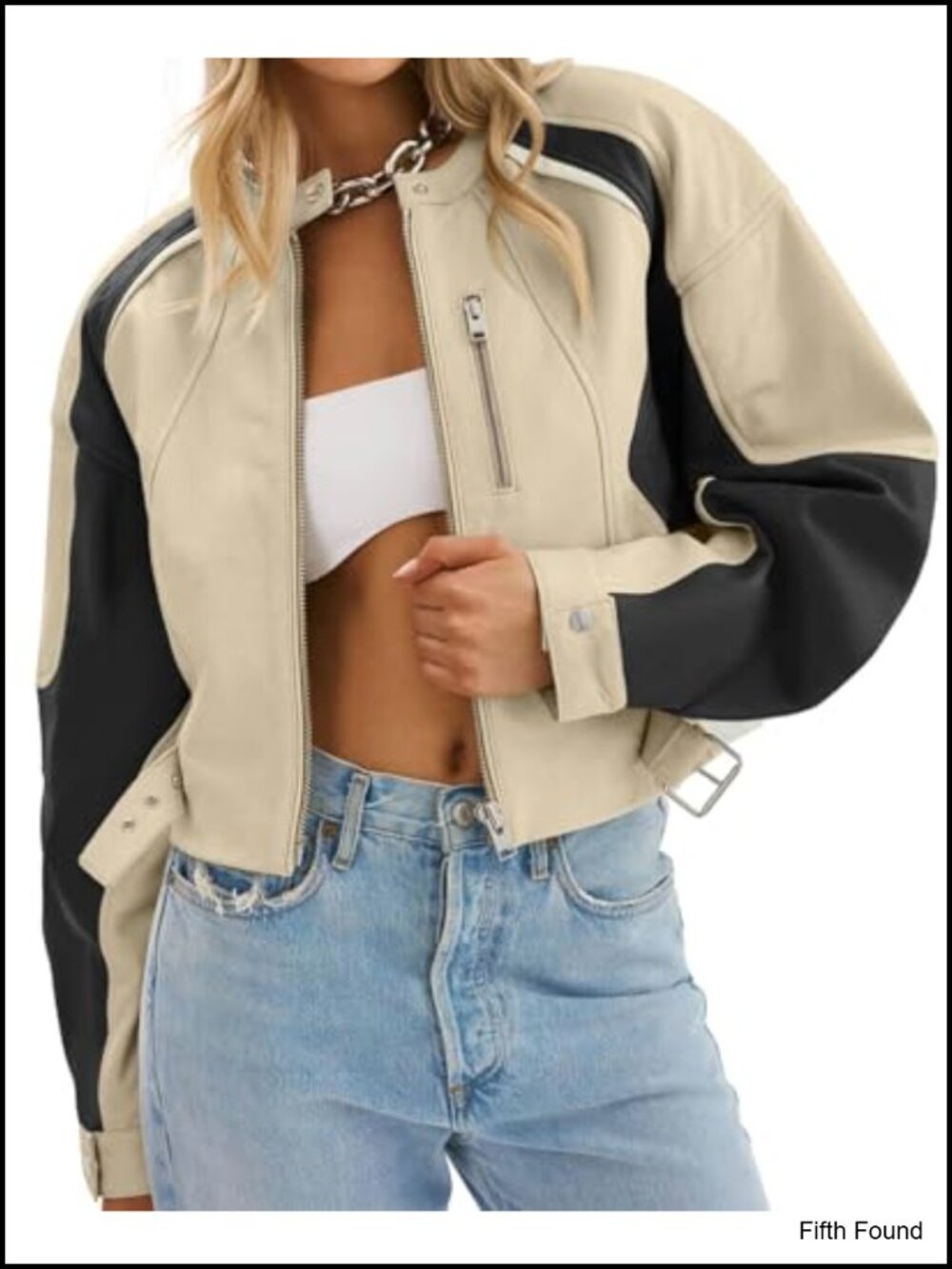 Faux Leather Bomber Jacket Cropped Moto Biker Zip Up Collarless